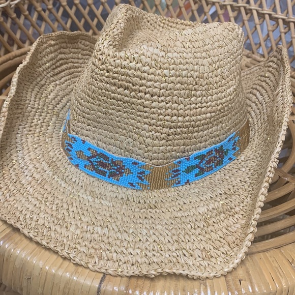 Nikki Beach Women's Natural Mazatlan Crochet Raffia Straw Western Hat - Picture 7 of 12
